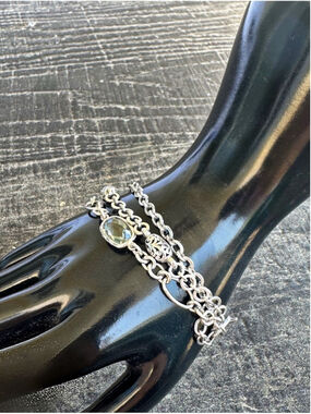 LOIS HILL Sterling Silver Triple Chain Bracelet with Green Amethyst Gemstones